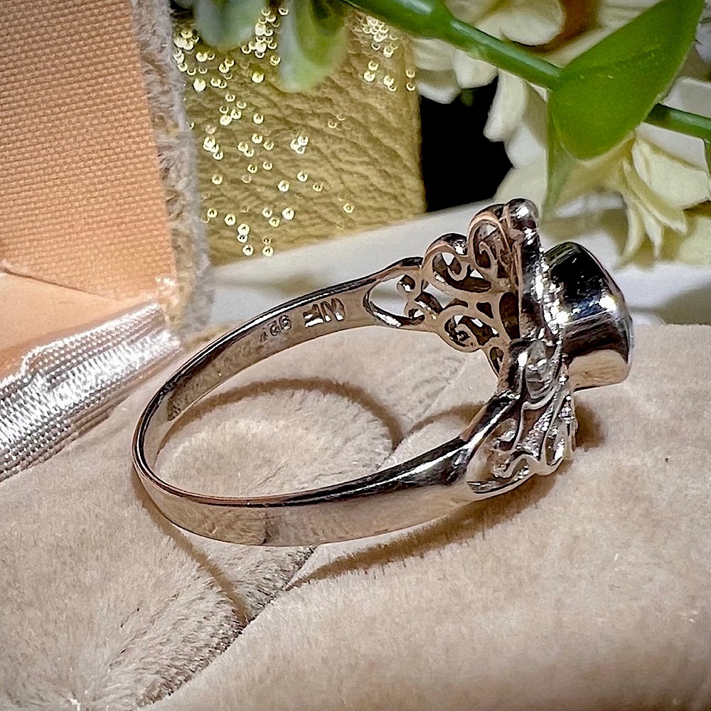 Vintage Filigree Ring with Large White Sapphire Solid 925 Sterling Silver - Picture 8 of 16